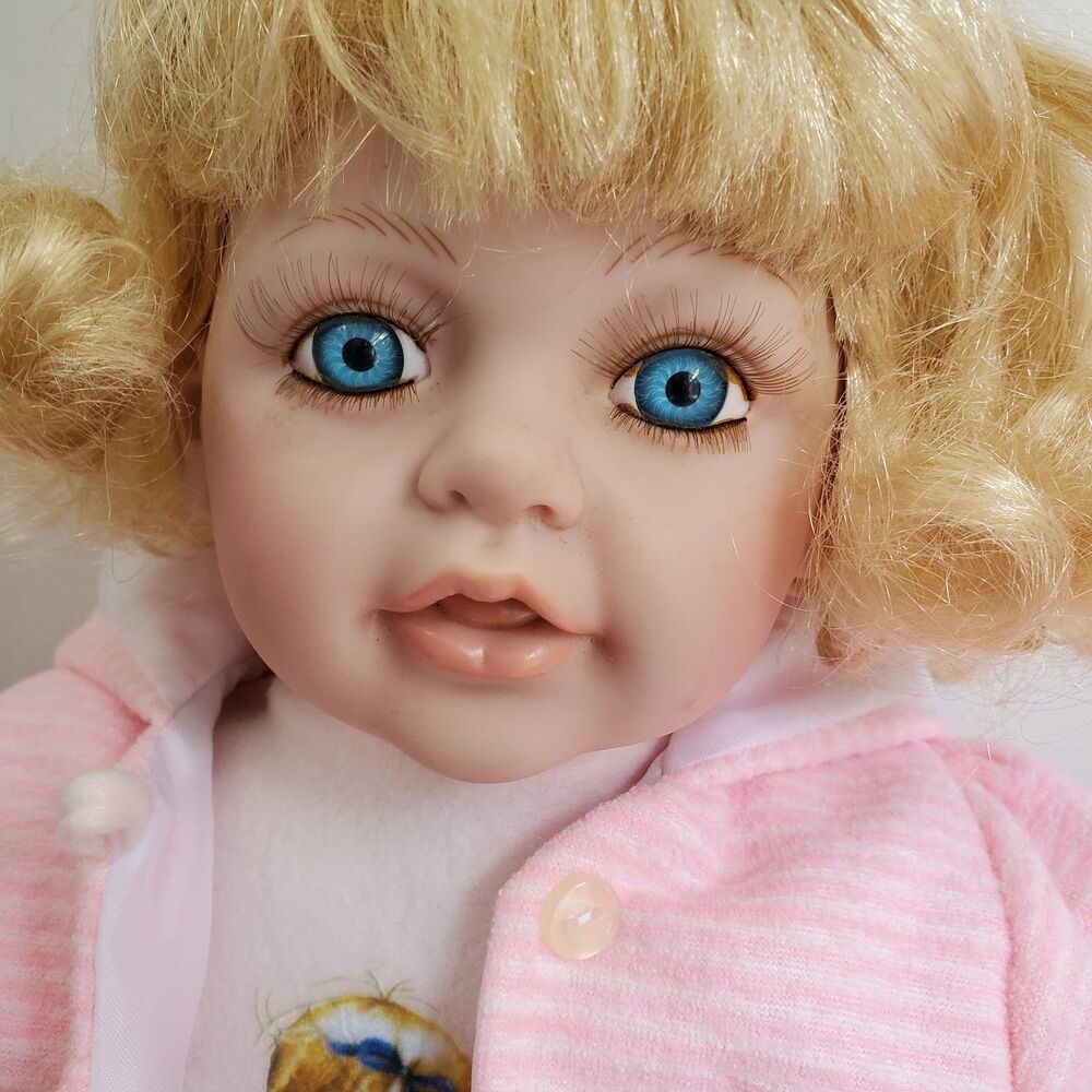 Duck House Baby Doll Blonde Blue Vinyl Cloth 23” Numbered Original Outfit Pink